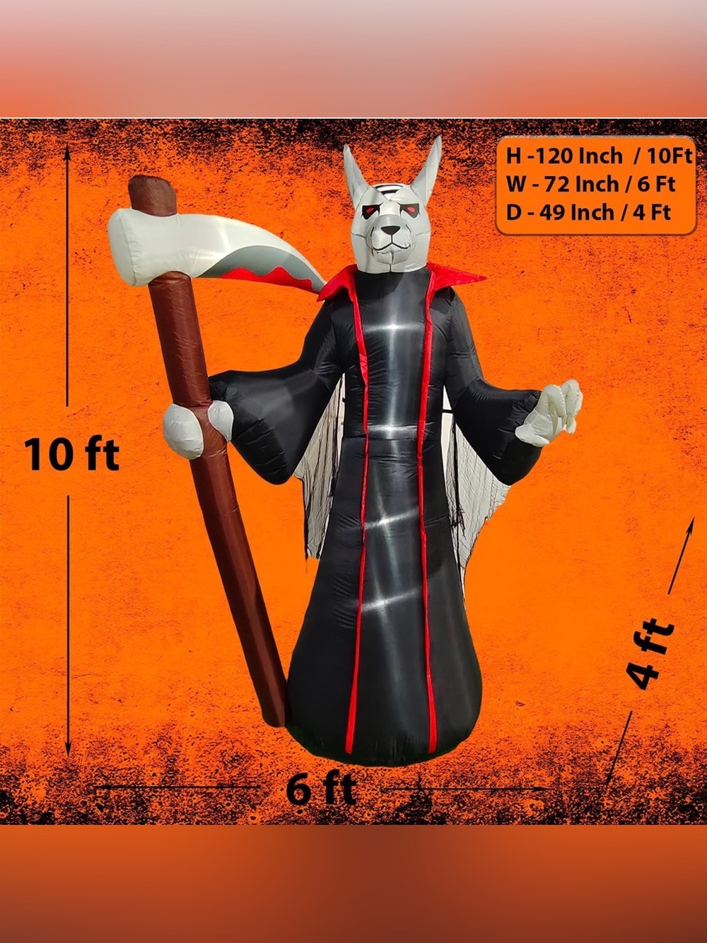 10ft tall  Black and Red Reaper inflatable with Scythe
